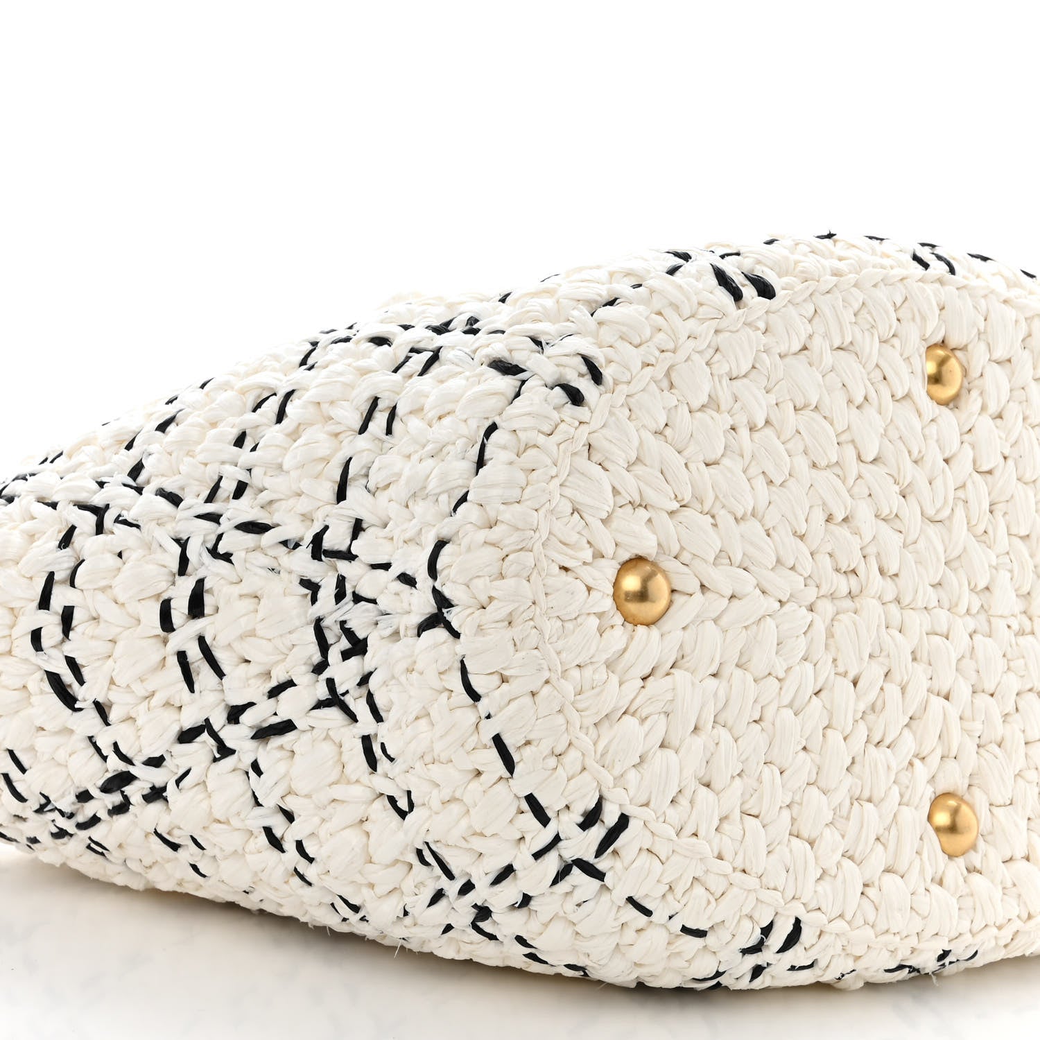 Chanel Raffia Effect Tweed Shopping Tote White Black 9 of 10