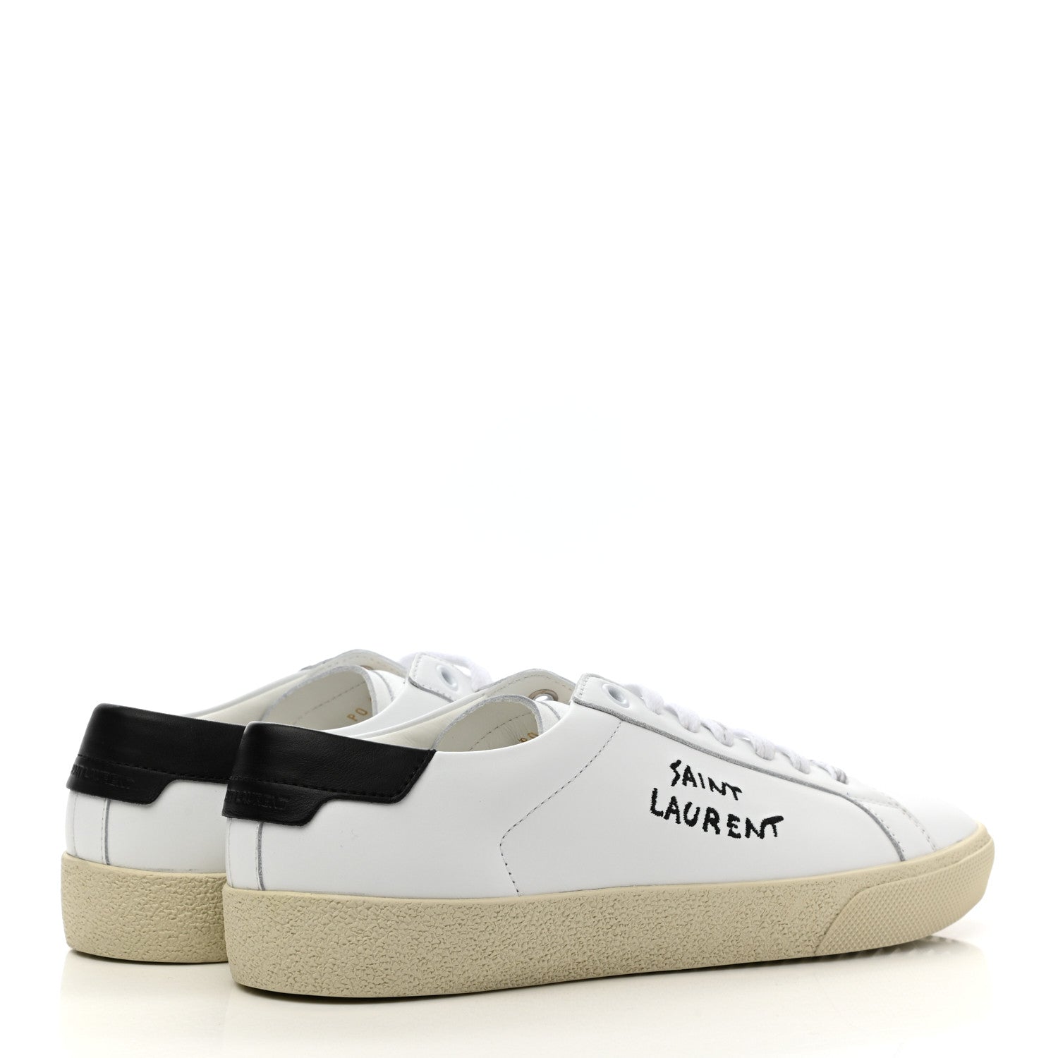 Saint Laurent Calfskin Embroidered Court Classic Sneakers 38 White Black 4 of 8