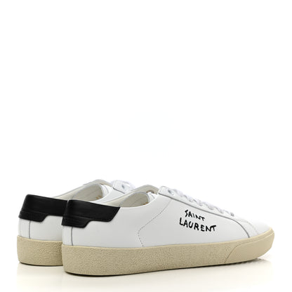 Saint Laurent Calfskin Embroidered Court Classic Sneakers 38 White Black 4 of 8