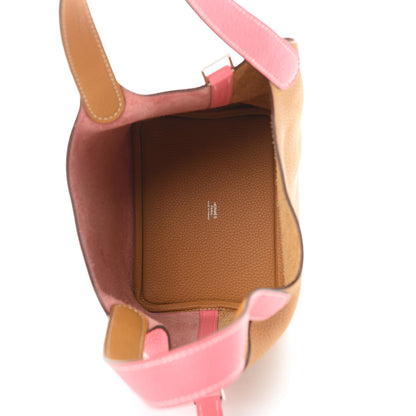 Hermes Taurillon Clemence Casaque Picotin Lock 18 PM Rose Azalee Sesame 5 of 11