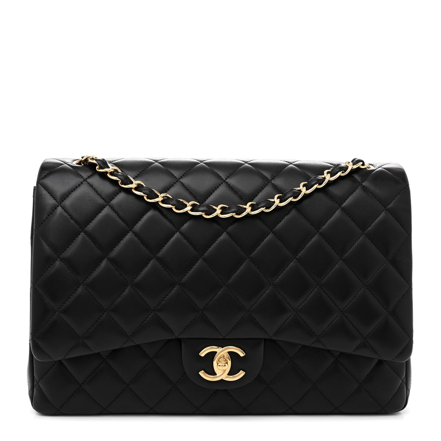 Lambskin Quilted Maxi Double Flap Black
