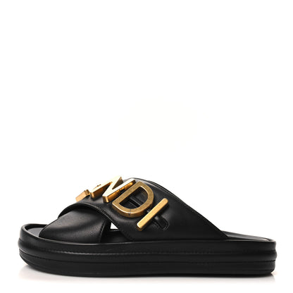 Fendi Vitello Womens Fendigraphy Slide Sandals 36 Black 1 of 9