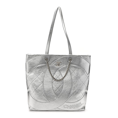 Chanel Metallic Calfskin Stitched CC Club Monaco Tote Silver 1 of 12