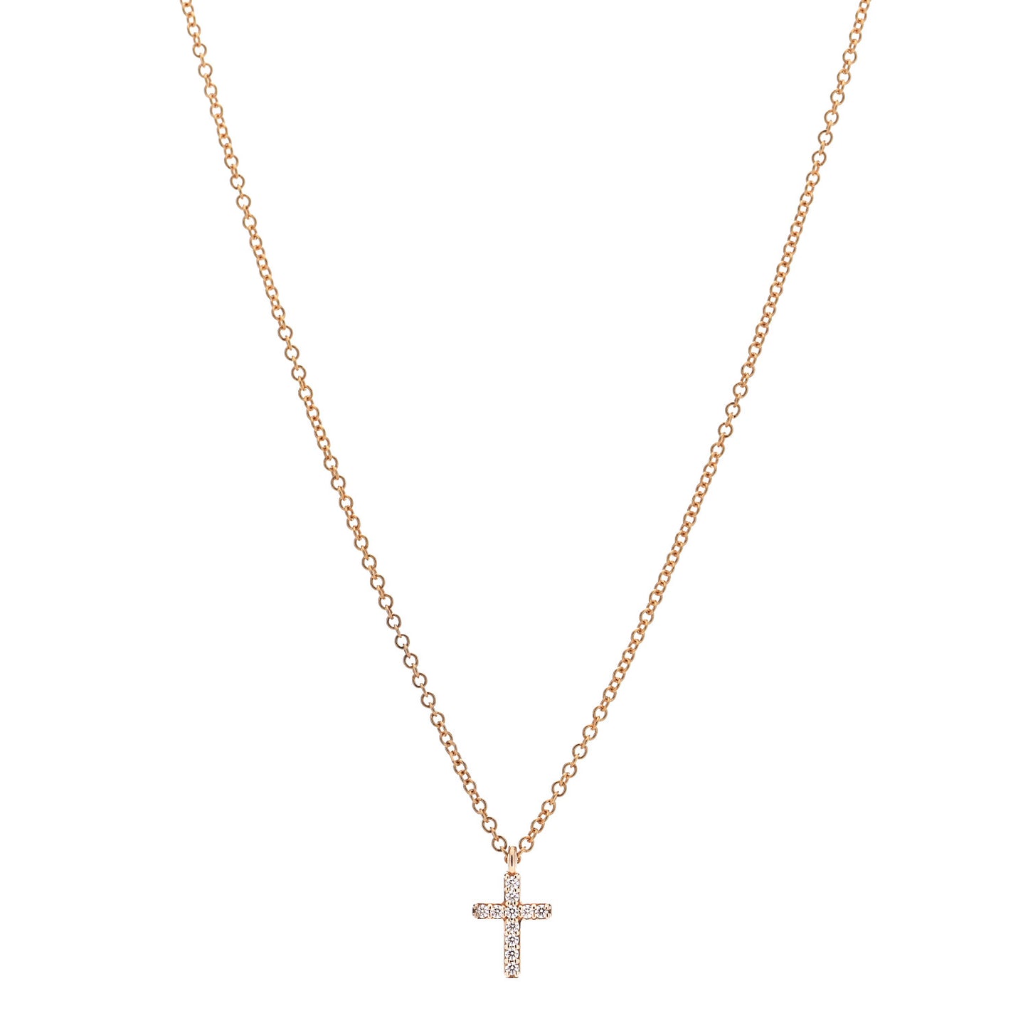 18K Rose Gold Diamond Mini Cross Pendant Necklace