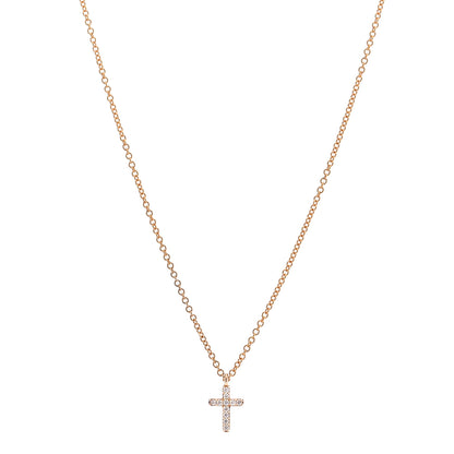 Tiffany 18K Rose Gold Diamond Mini Cross Pendant Necklace 1 of 5