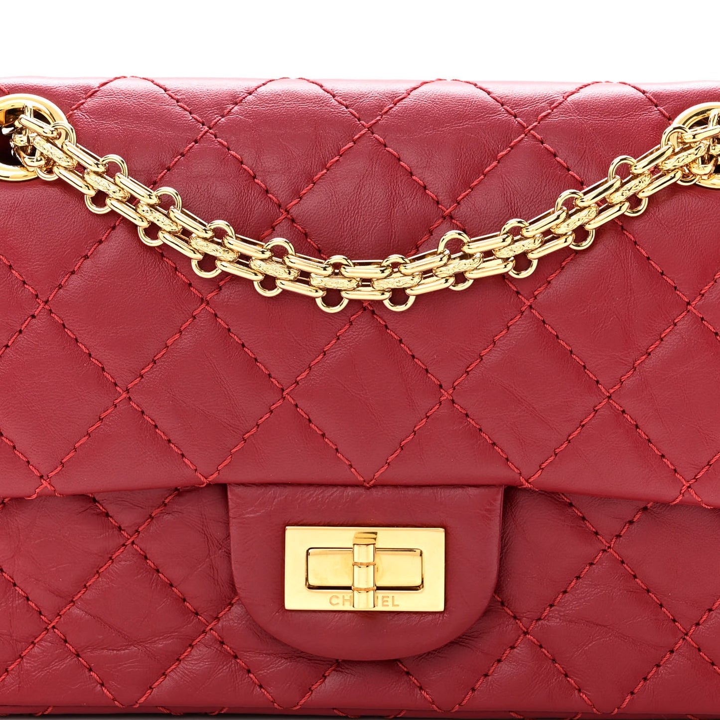 Aged Calfskin Quilted 2.55 Reissue Mini Flap Red