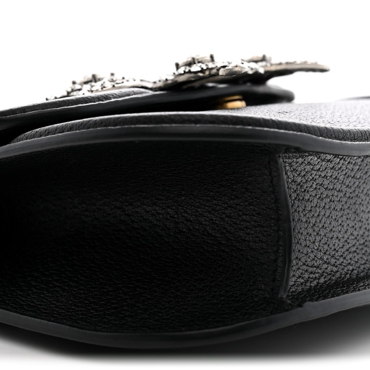 Calfskin Web Crystal Butterfly Stripe Small Totem Shoulder Bag Black