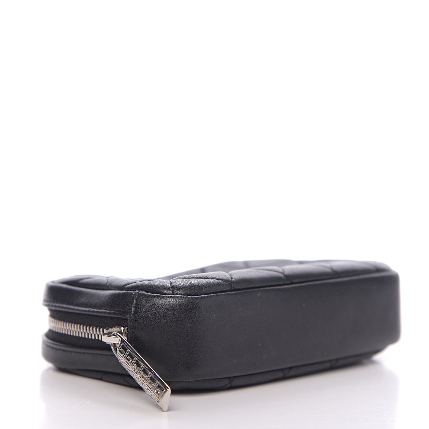 Lambskin Quilted Small Curvy Pouch Cosmetic Case Black