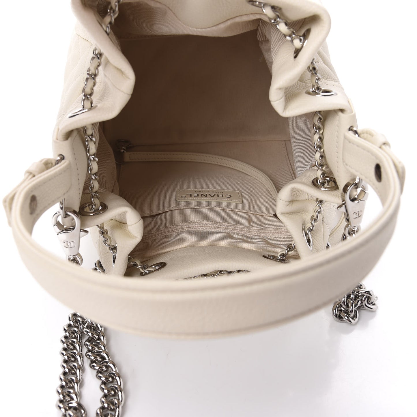 Caviar Flat Quilted Small Chain Bucket Bag Off White