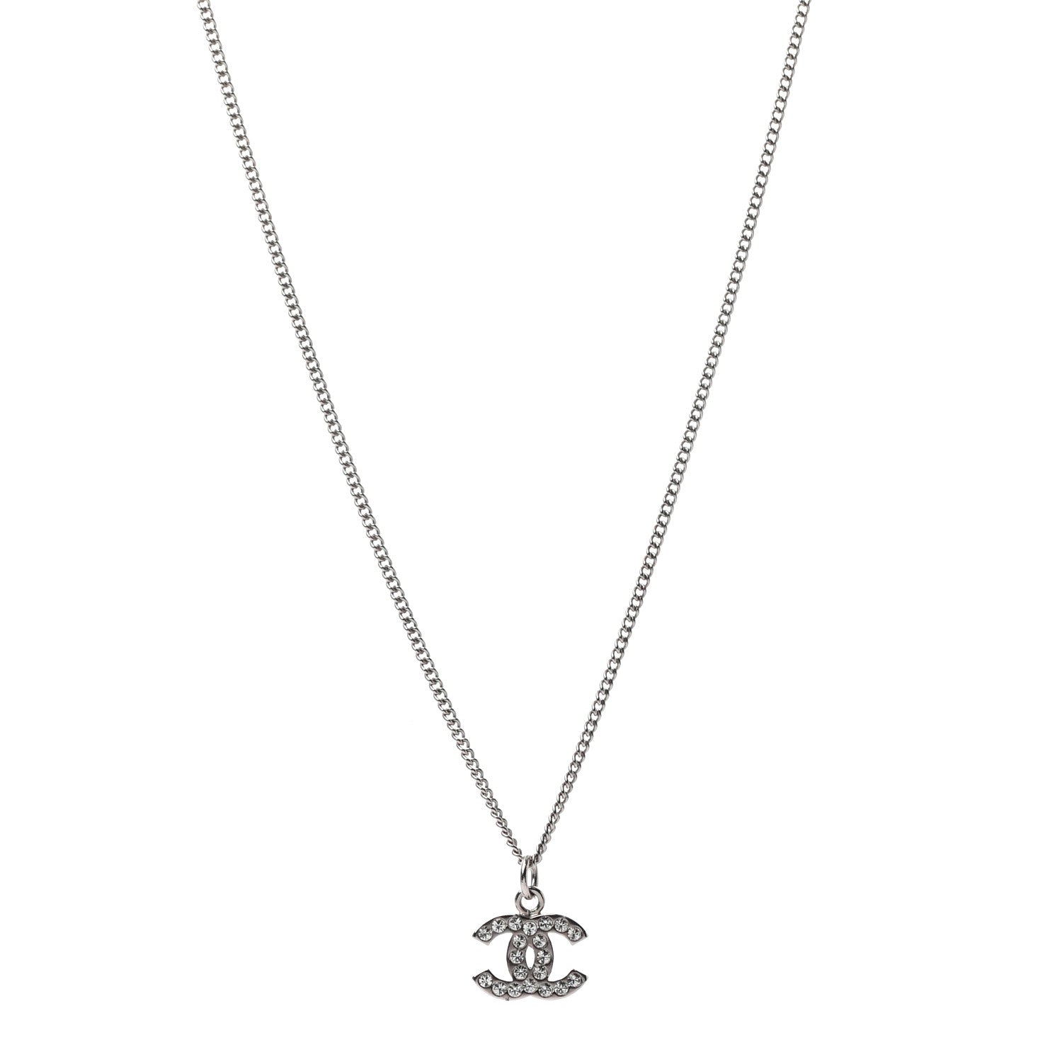 Chanel Crystal Timeless CC Necklace Silver 1 of 5