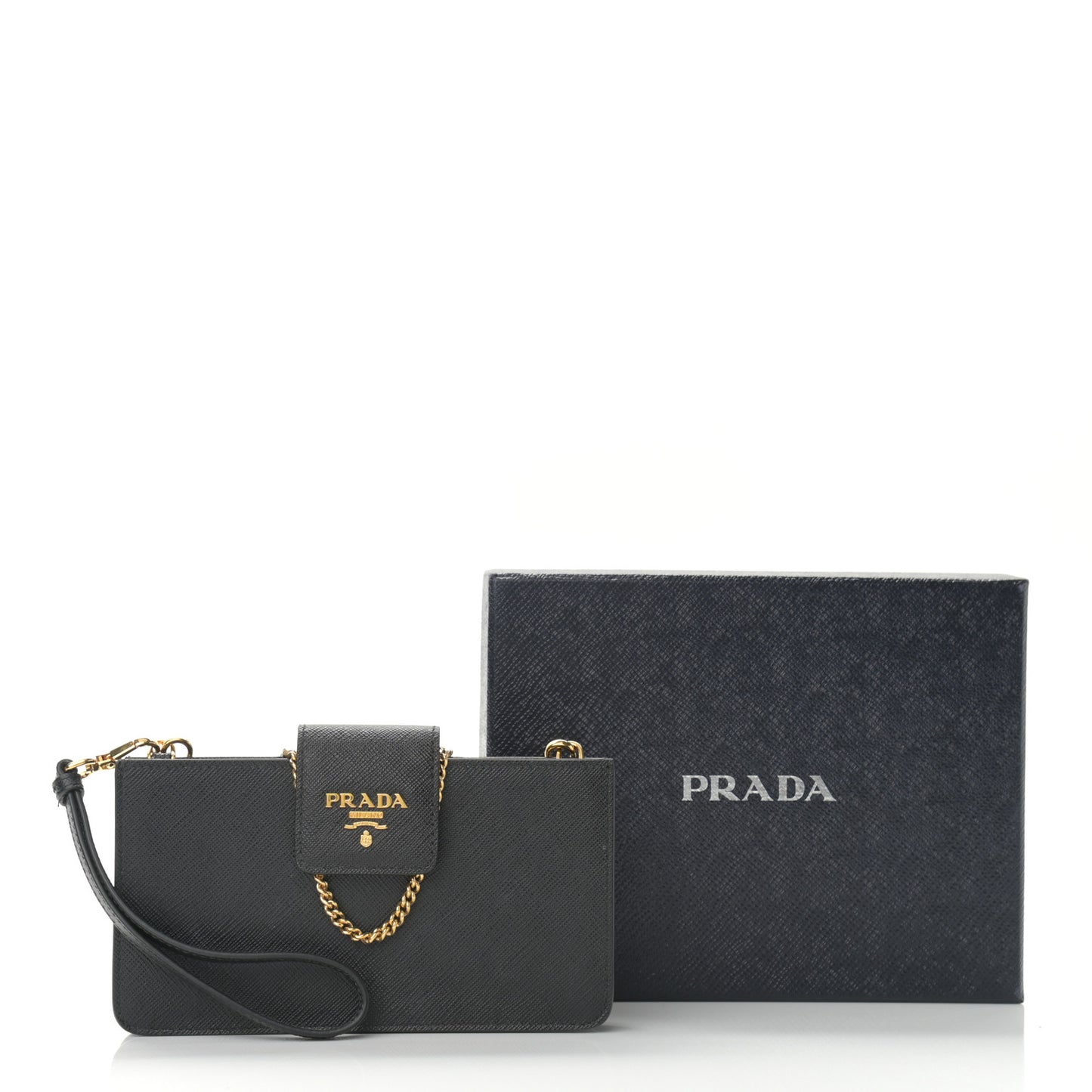 Saffiano Metal Phone Wristlet Crossbody Wallet Black