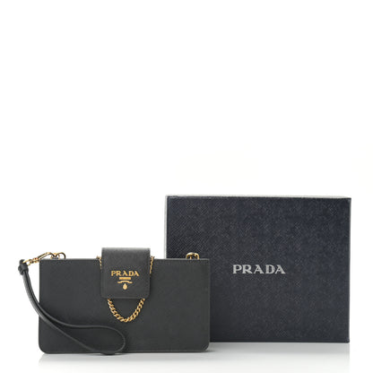 Prada Saffiano Metal Phone Wristlet Crossbody Wallet Black 11 of 11