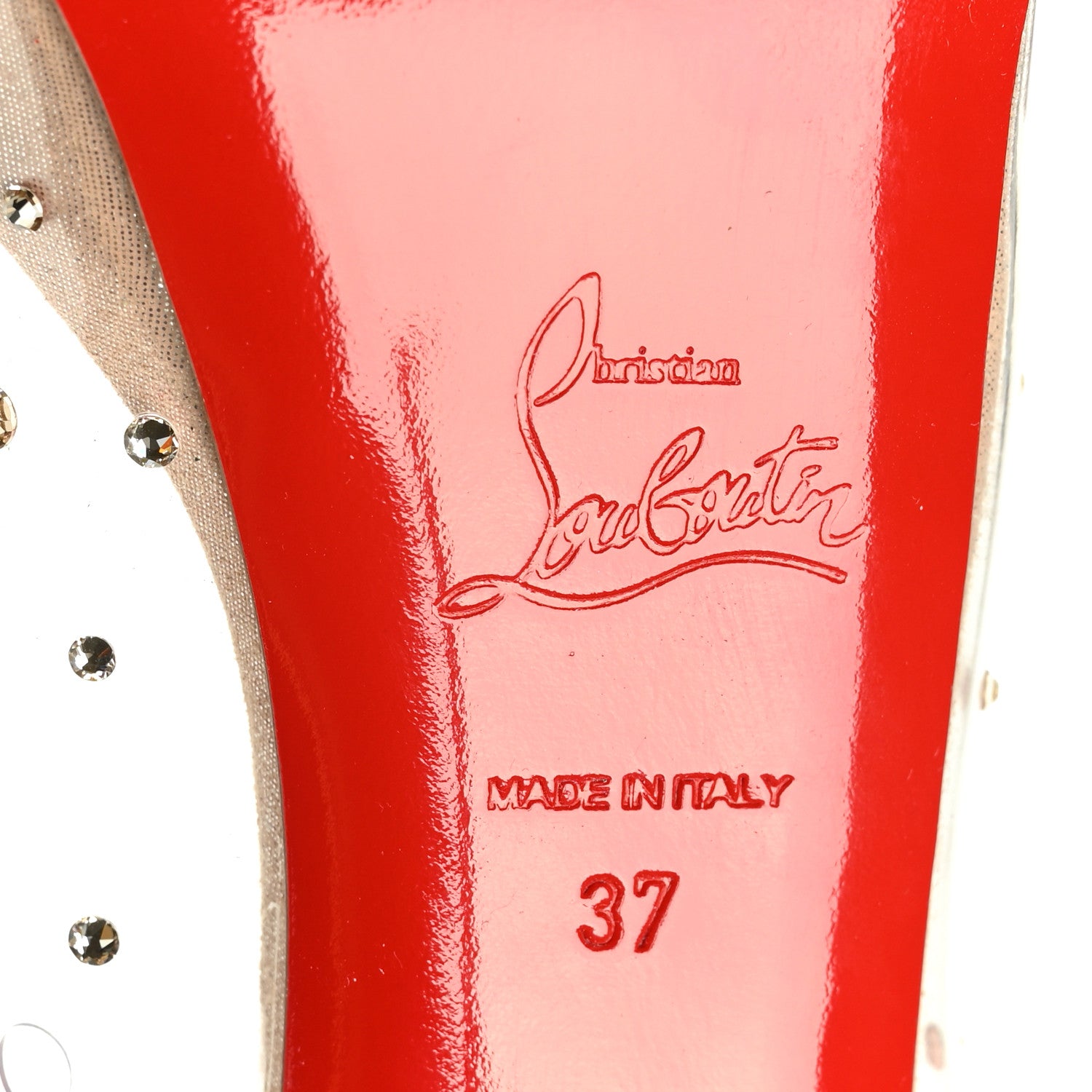 Christian Louboutin PVC Suede Lame Very Strass 120 Peep Toe 37 Version Poudre 6 of 8