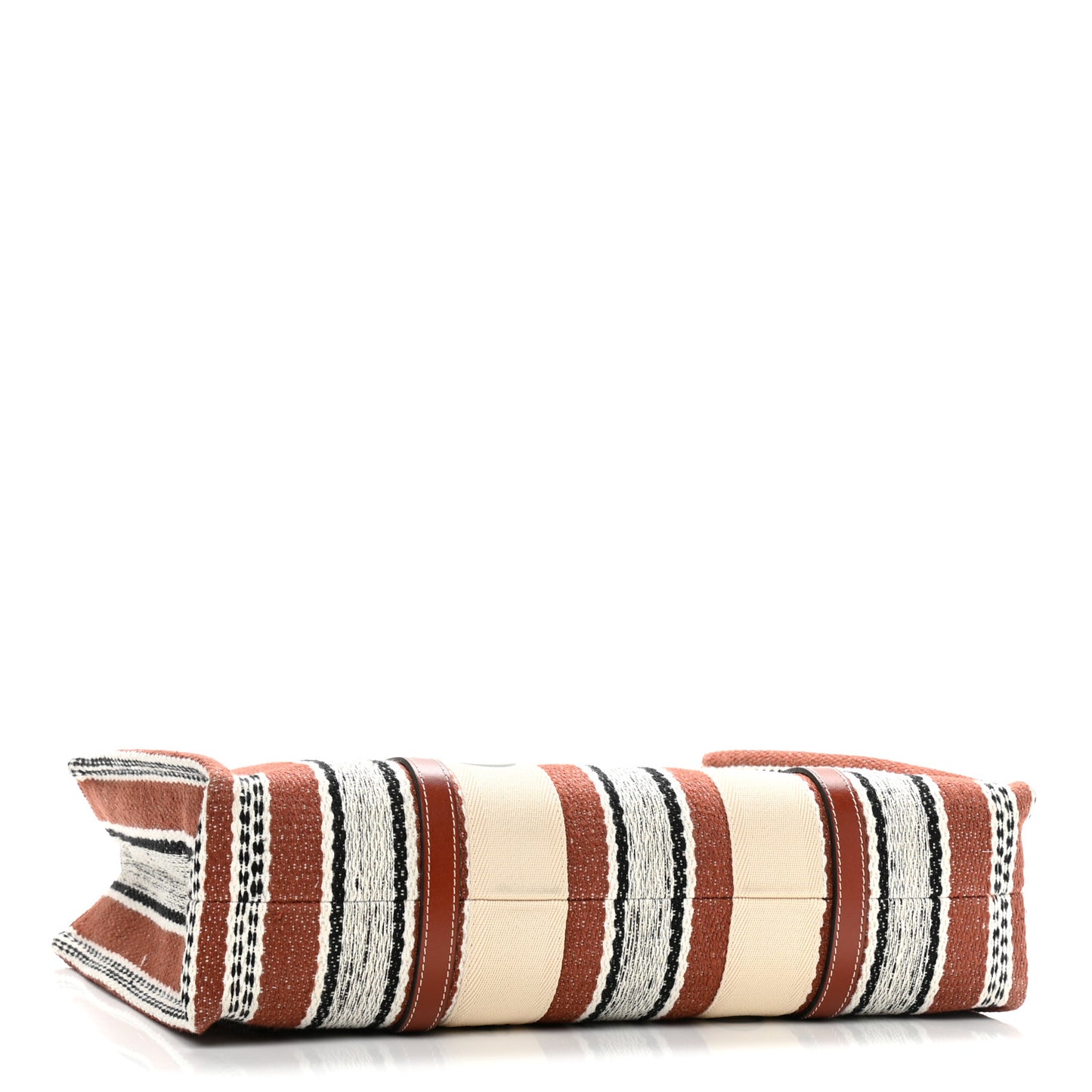 Woven Linen Large Woody Striped Ribbon Tote Sepia Brown