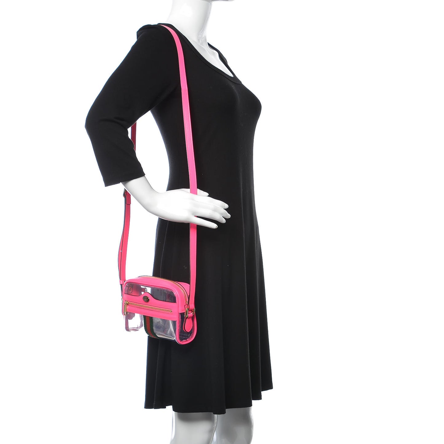Vinyl Web Mini Ophidia Transparent Shoulder Bag Fluorescent Fuchsia