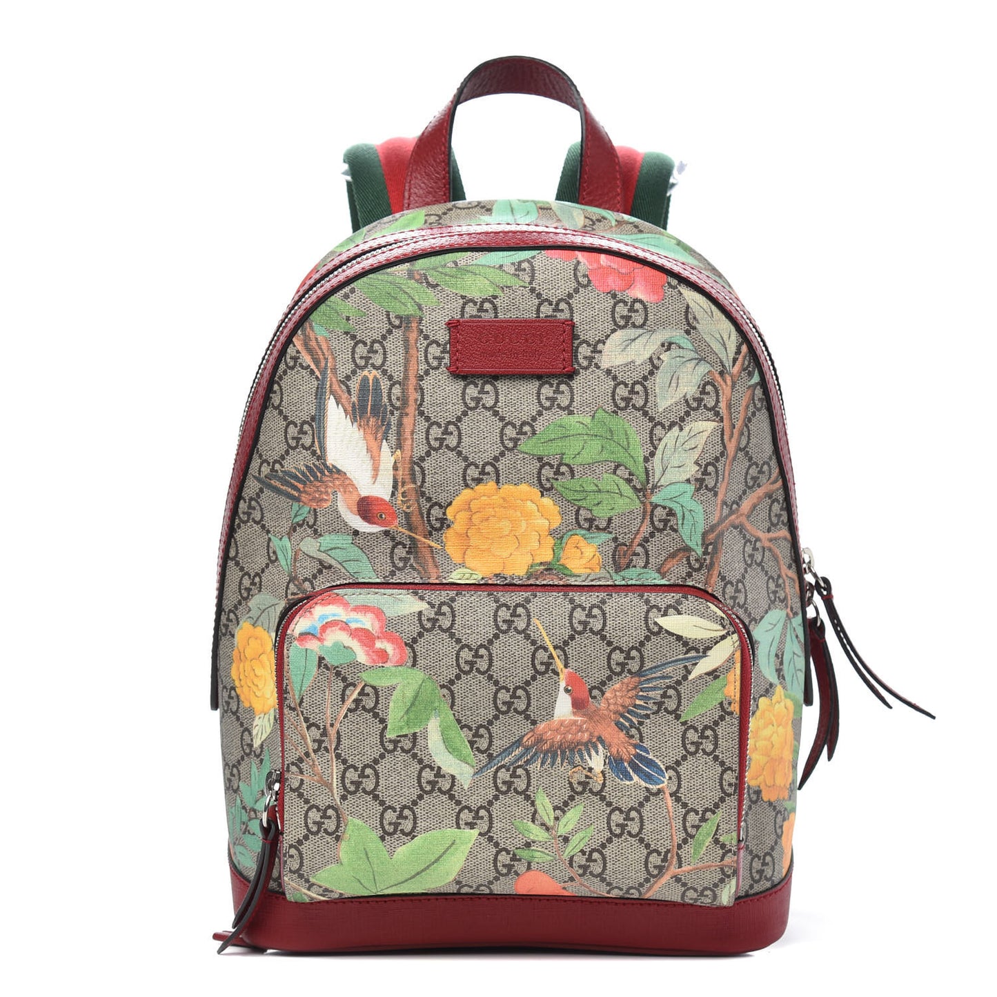 GG Supreme Monogram Tian Web Small Day Backpack Beige Multicolor Red