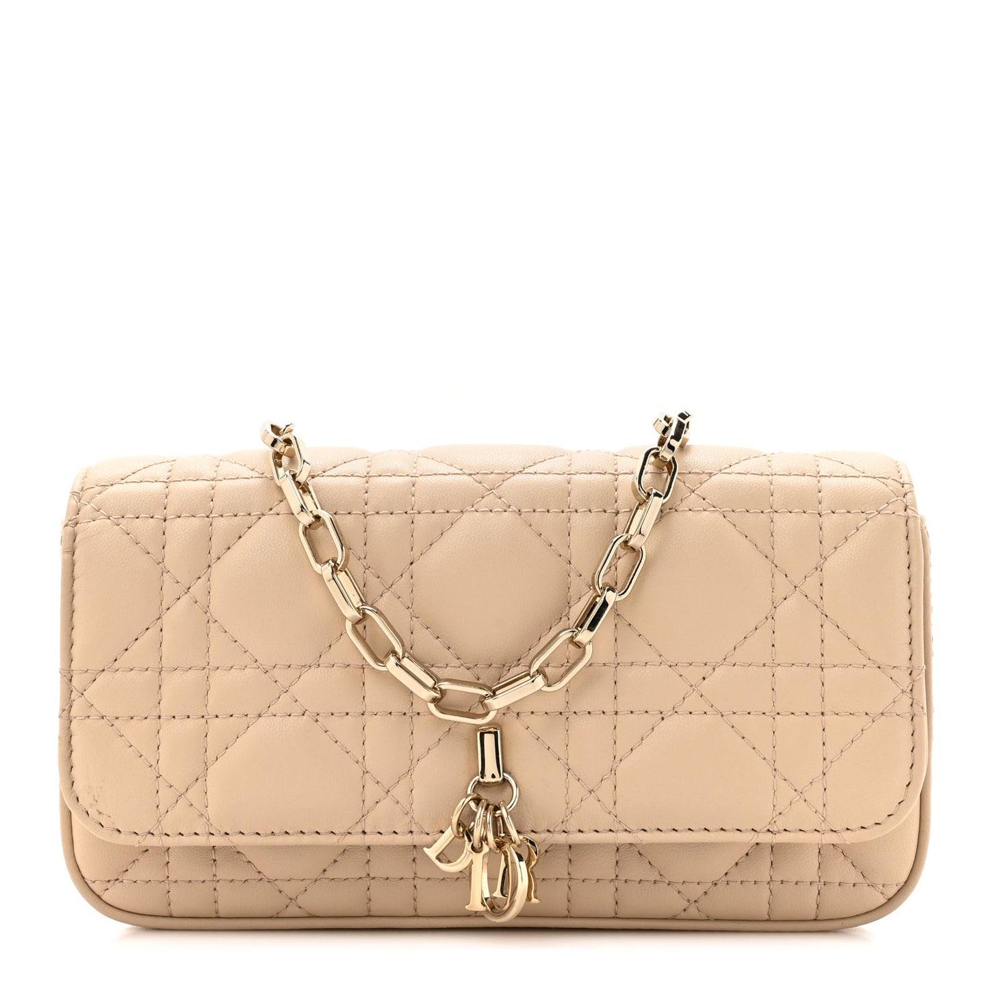 Lambskin Cannage Dior Talk Phone Pouch Powder Beige