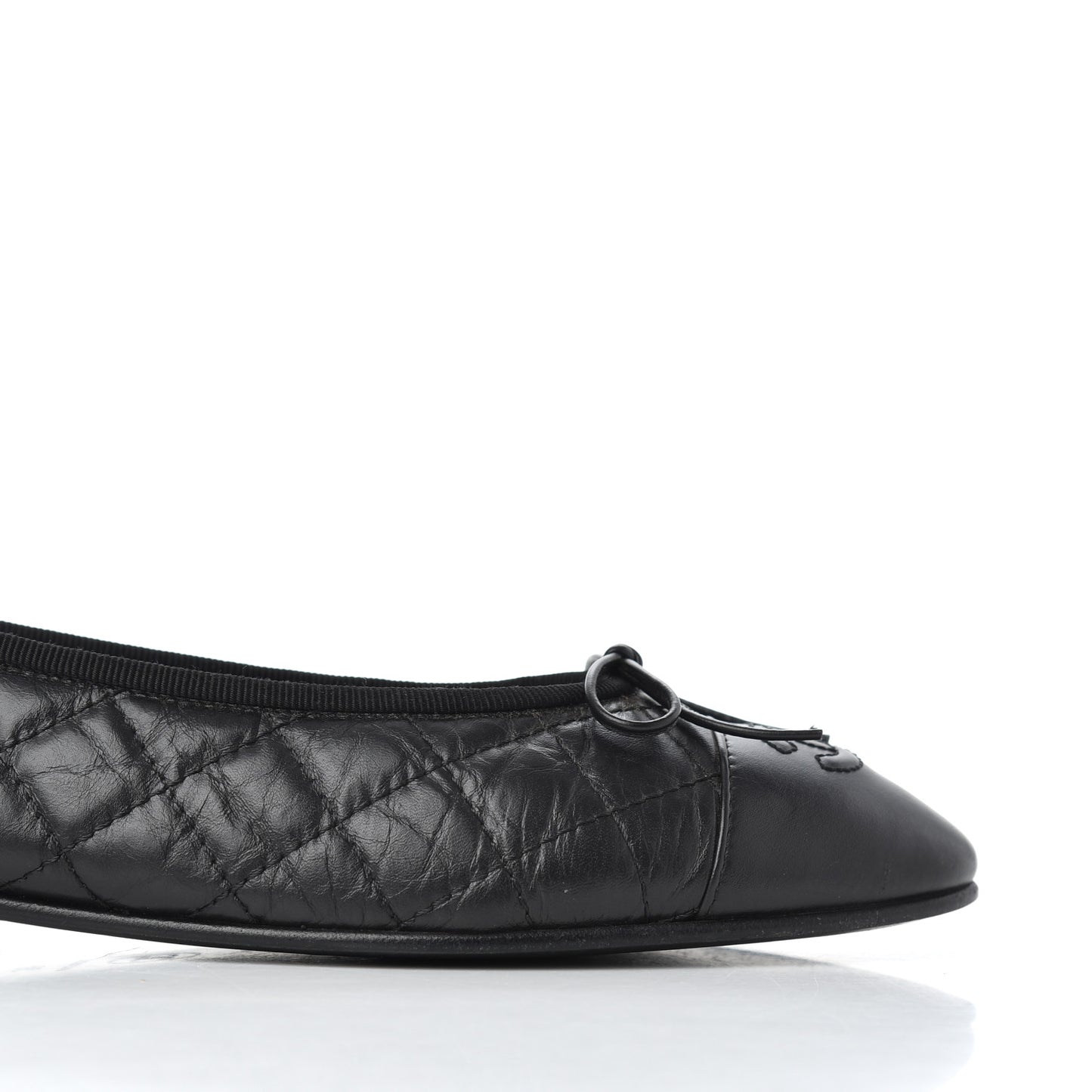Aged Calfskin Quilted CC Cap Toe Ballerina Flats 38 Black