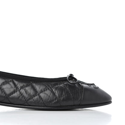 Chanel Aged Calfskin Quilted CC Cap Toe Ballerina Flats 38 Black 15 of 25