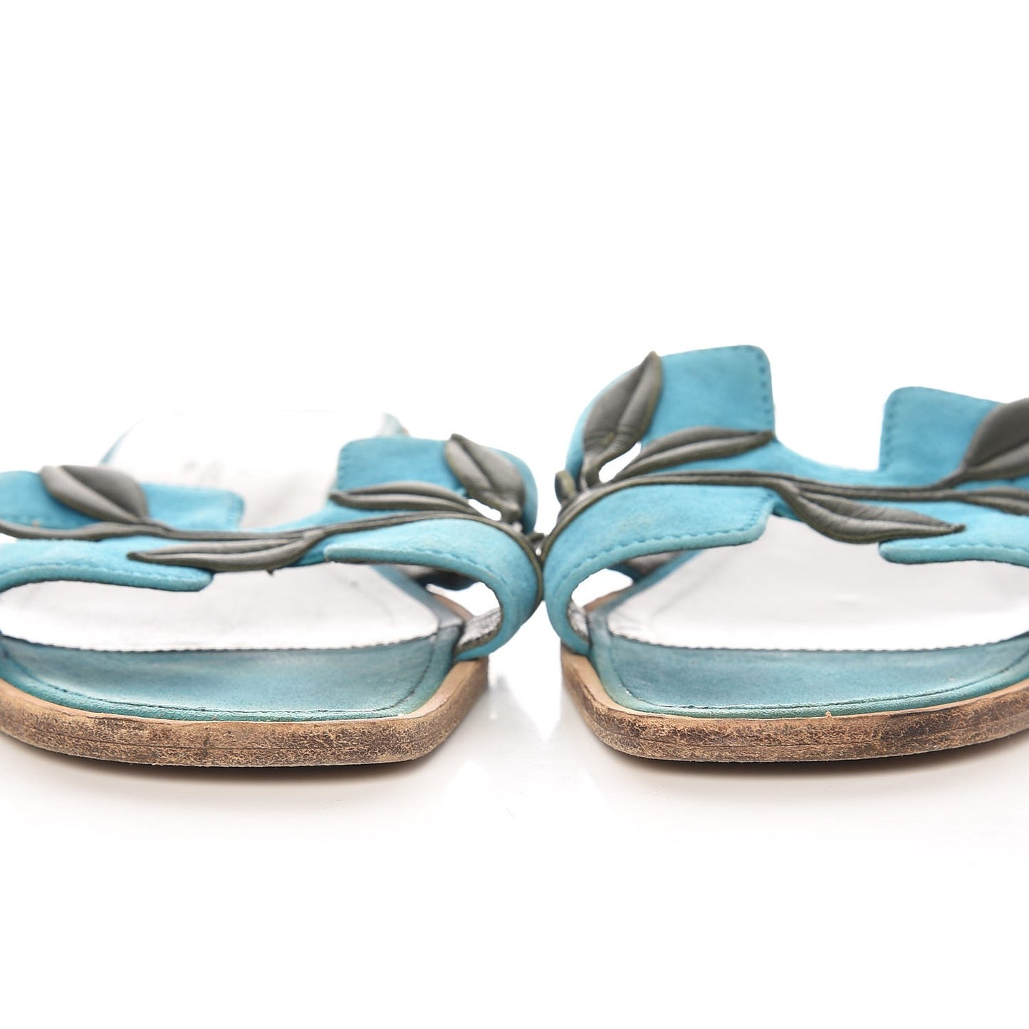 Suede Goatskin Nappa Oran Laurier Sandals 37 Bleu Thalassa Khaki