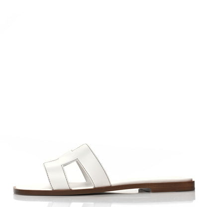 Hermes Box Calfskin Oran Sandals 37 White 1 of 9