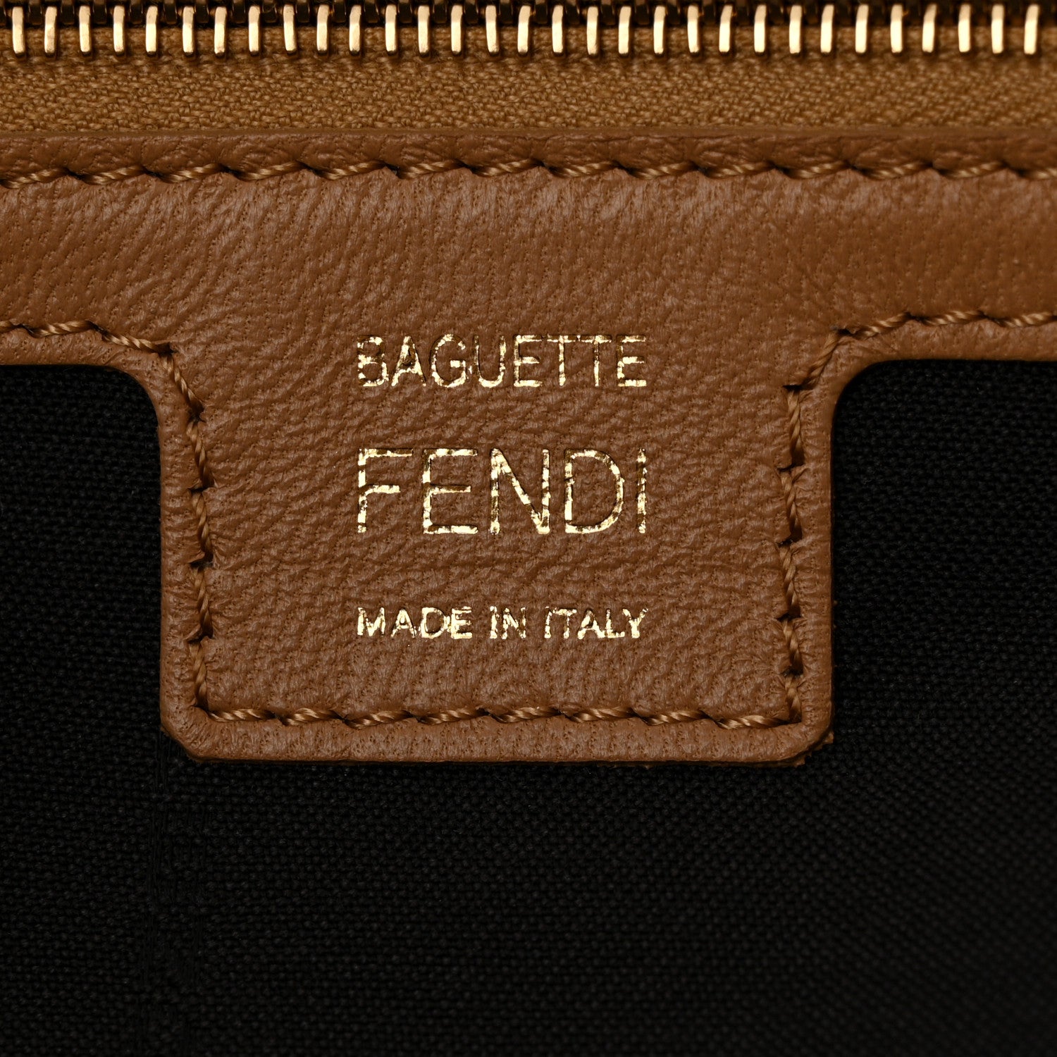 Fendi Nappa FF 1974 Embossed Baguette Miele Scuro 6 of 11