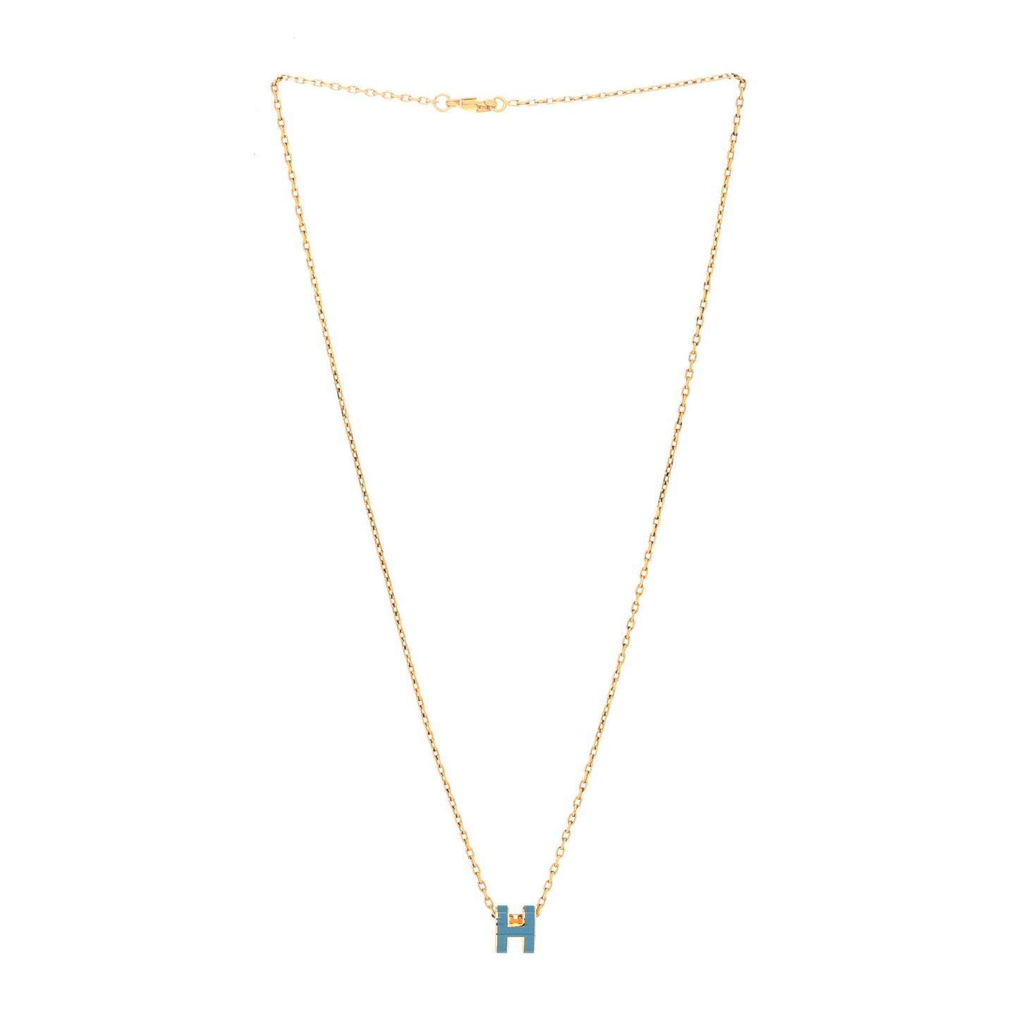 Lacquered Gold Mini Pop H Pendant Necklace Bleu Jean