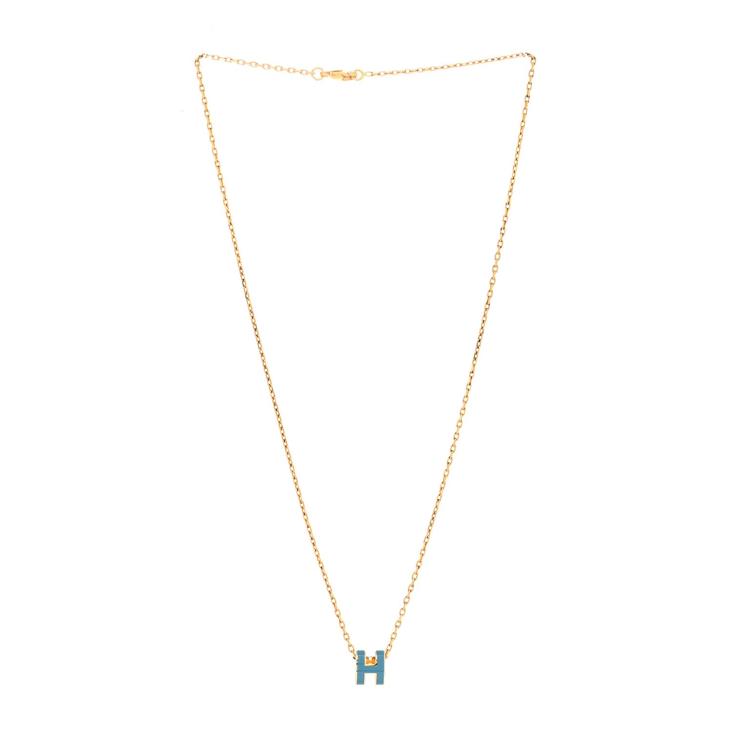 Hermes Lacquered Gold Mini Pop H Pendant Necklace Bleu Jean 3 of 5