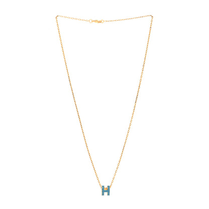 Hermes Lacquered Gold Mini Pop H Pendant Necklace Bleu Jean 3 of 5