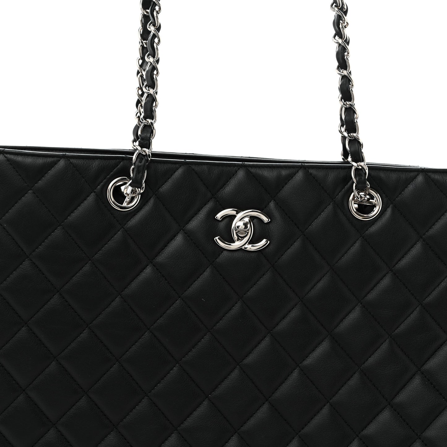 Calfskin Quilted Large Classic Shopping Tote  Black