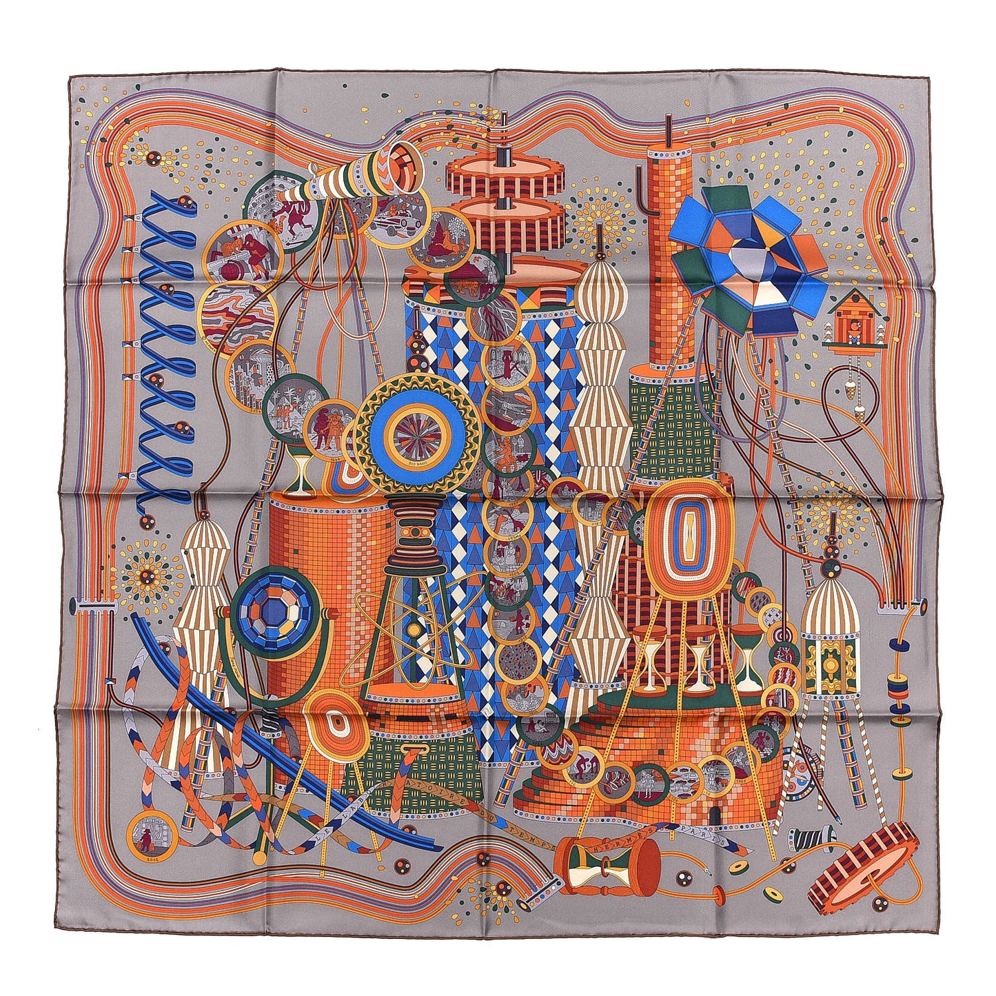 Silk La Laboratoire du Temps Scarf 90 Etoupe Bleu Caramel