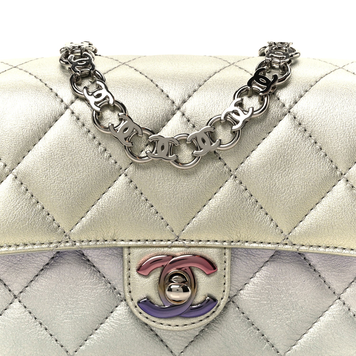 Chanel Gradient Metallic Calfskin Quilted Clutch Silver Blue Yellow Purple 9 of 11