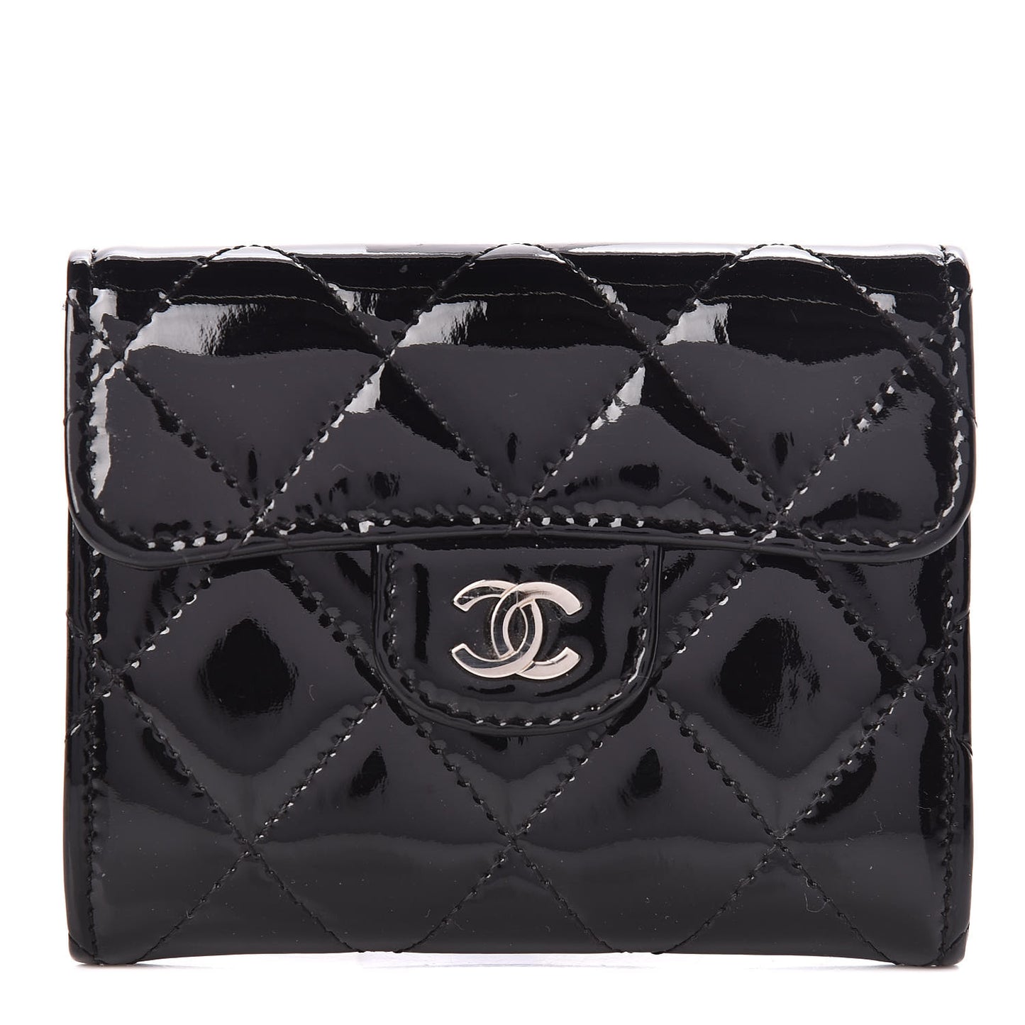Patent Quilted Flap Card Holder Wallet Black