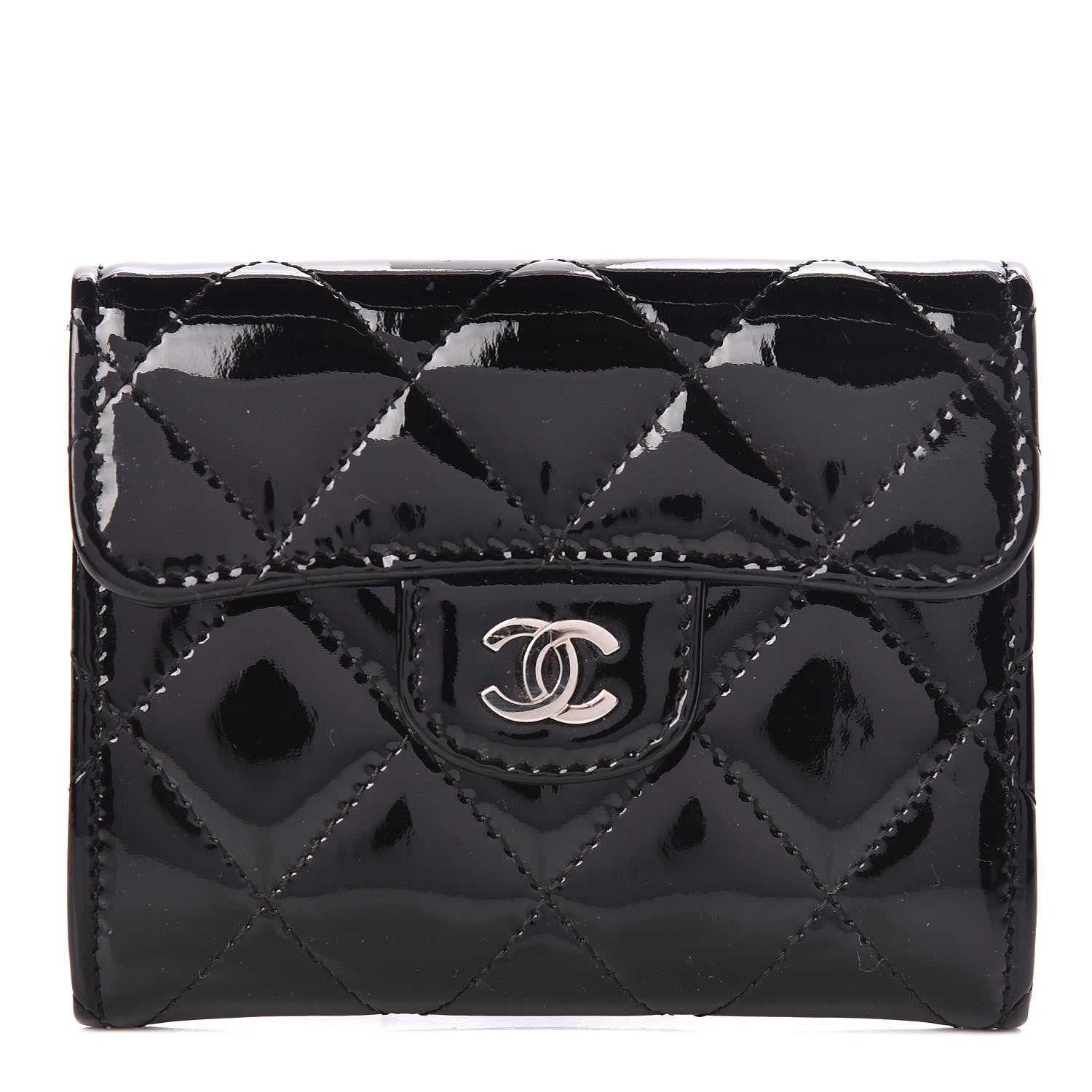 Chanel Patent Quilted Flap Card Holder Wallet Black 1 of 8