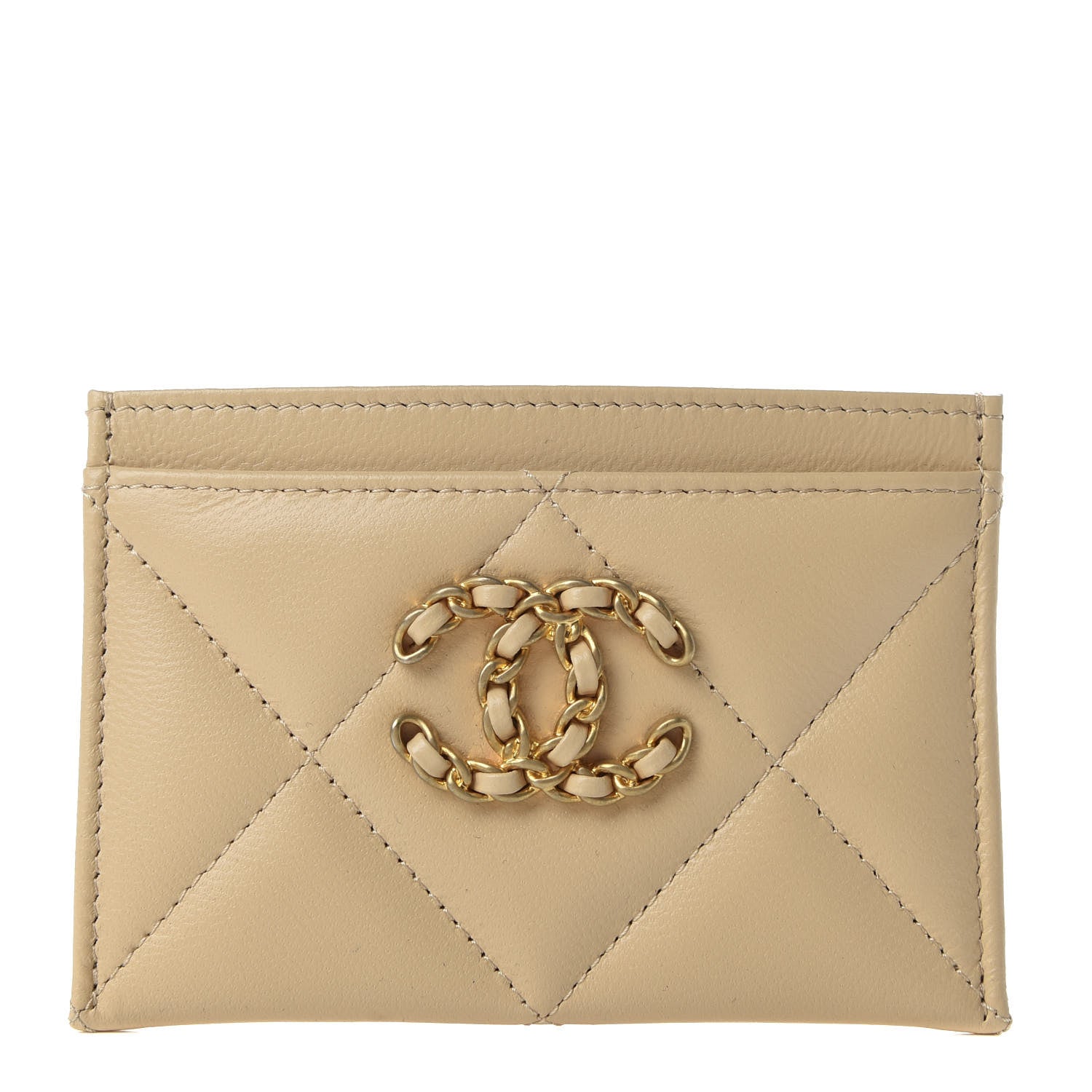 Chanel Goatskin Quilted 19 Card Holder Beige 1 of 9