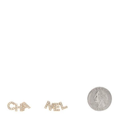 Chanel Crystal Cha-Nel Logo Earrings Gold 2 of 4
