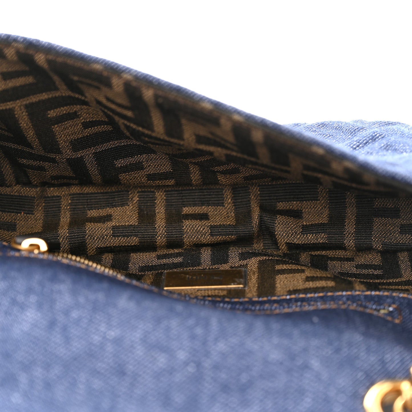 Denim Cuoio Aura FF Embossed Midi Chain Baguette Blue Ebano