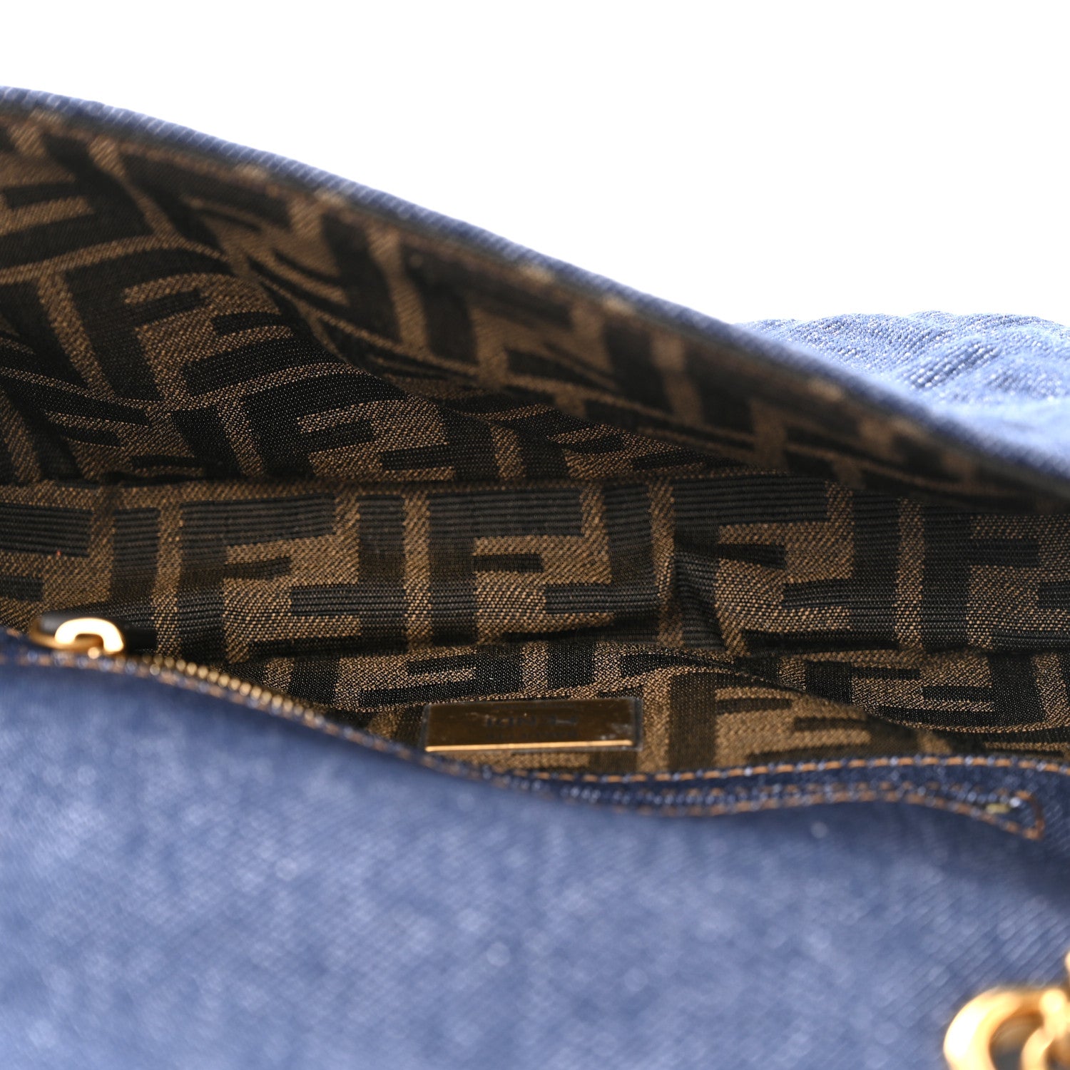 Fendi Denim Cuoio Aura FF Embossed Midi Chain Baguette Blue Ebano 5 of 10