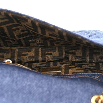 Fendi Denim Cuoio Aura FF Embossed Midi Chain Baguette Blue Ebano 5 of 10
