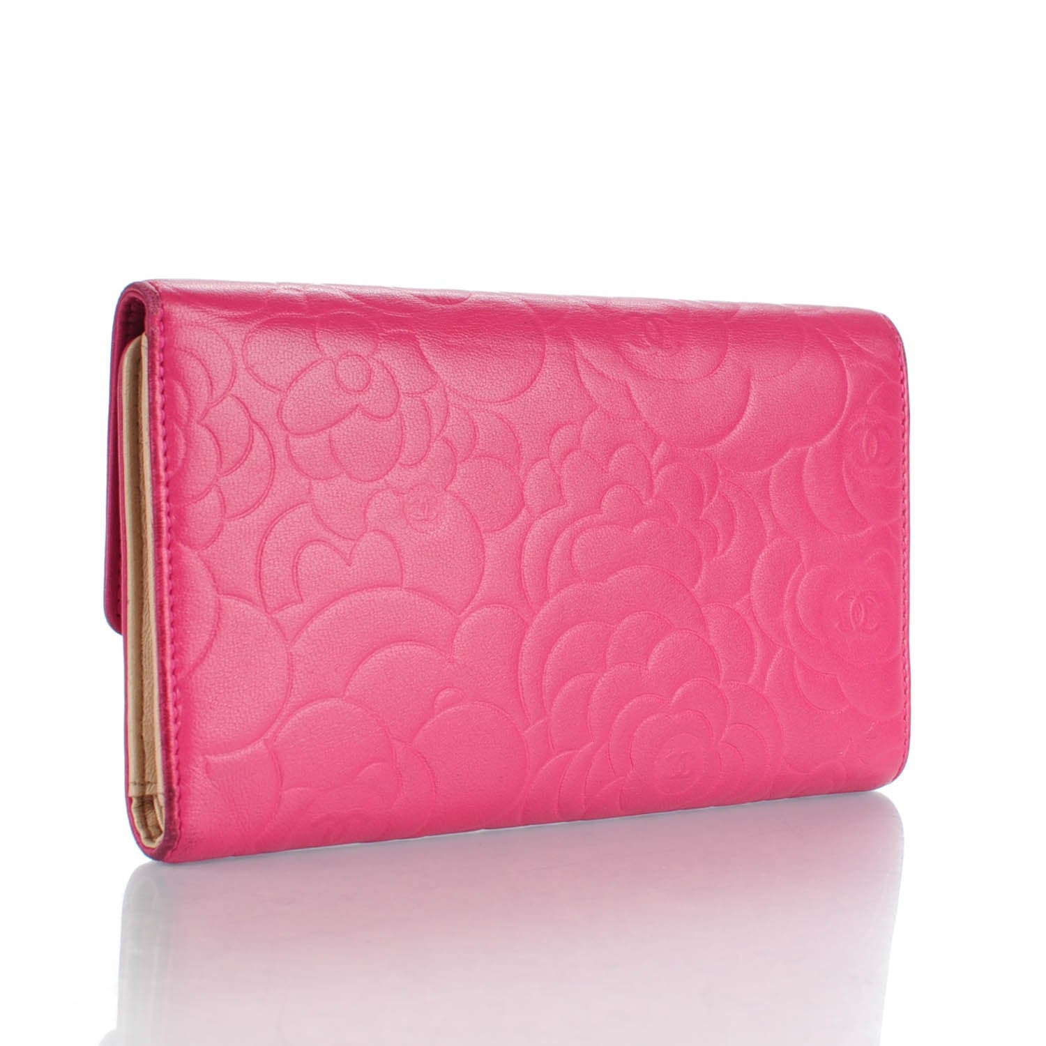 Chanel Lambskin Embossed Camellia Large Gusset Flap Wallet Pink 3 of 7