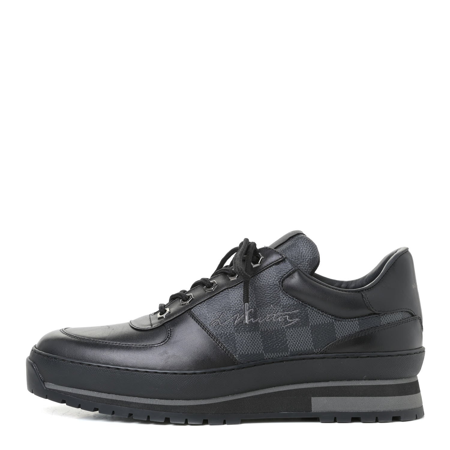 Louis Vuitton Calfskin Damier Graphite Harlem Sneakers 8 Black 1 of 6