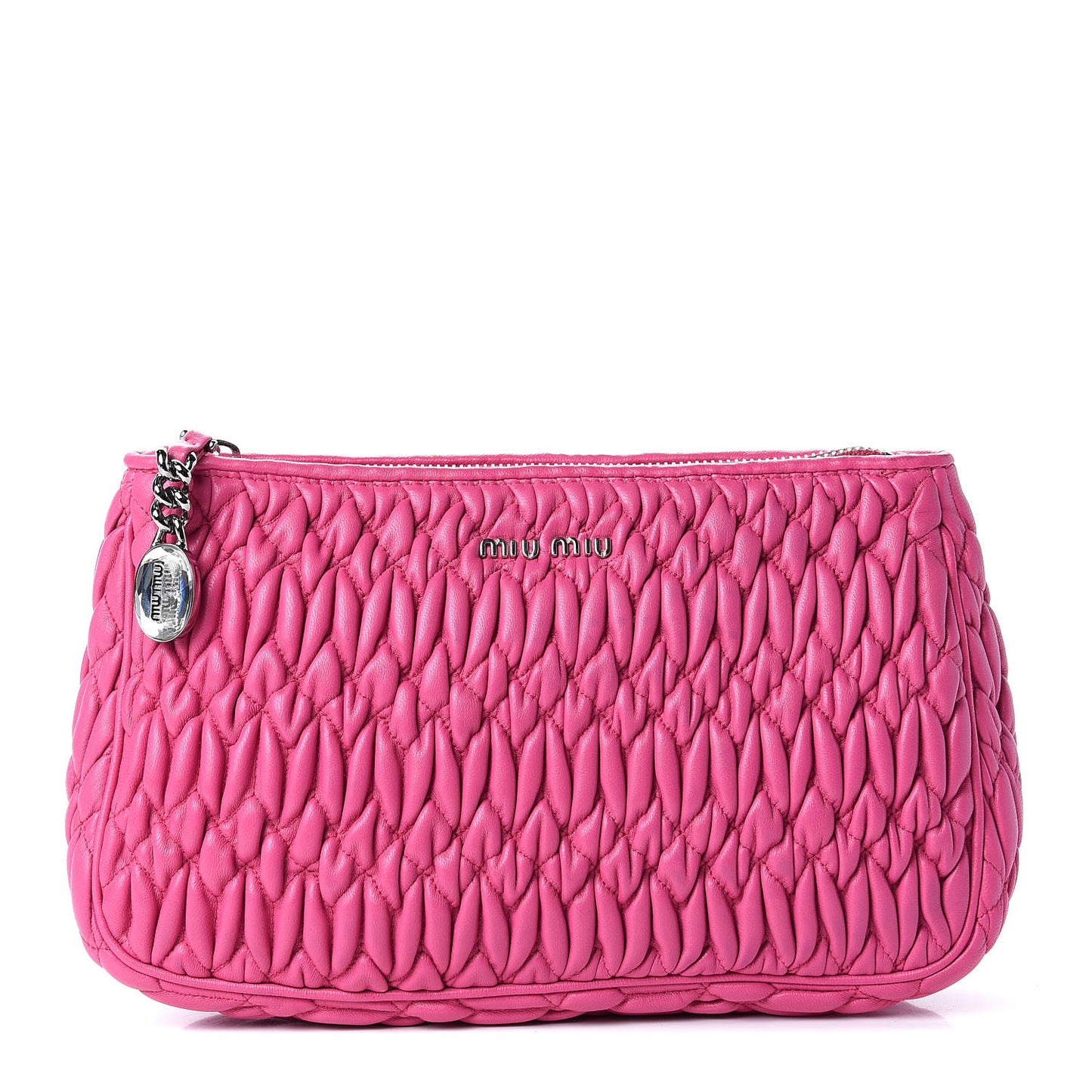 Nappa Matelasse Crystal Zip Top Clutch Fuxia