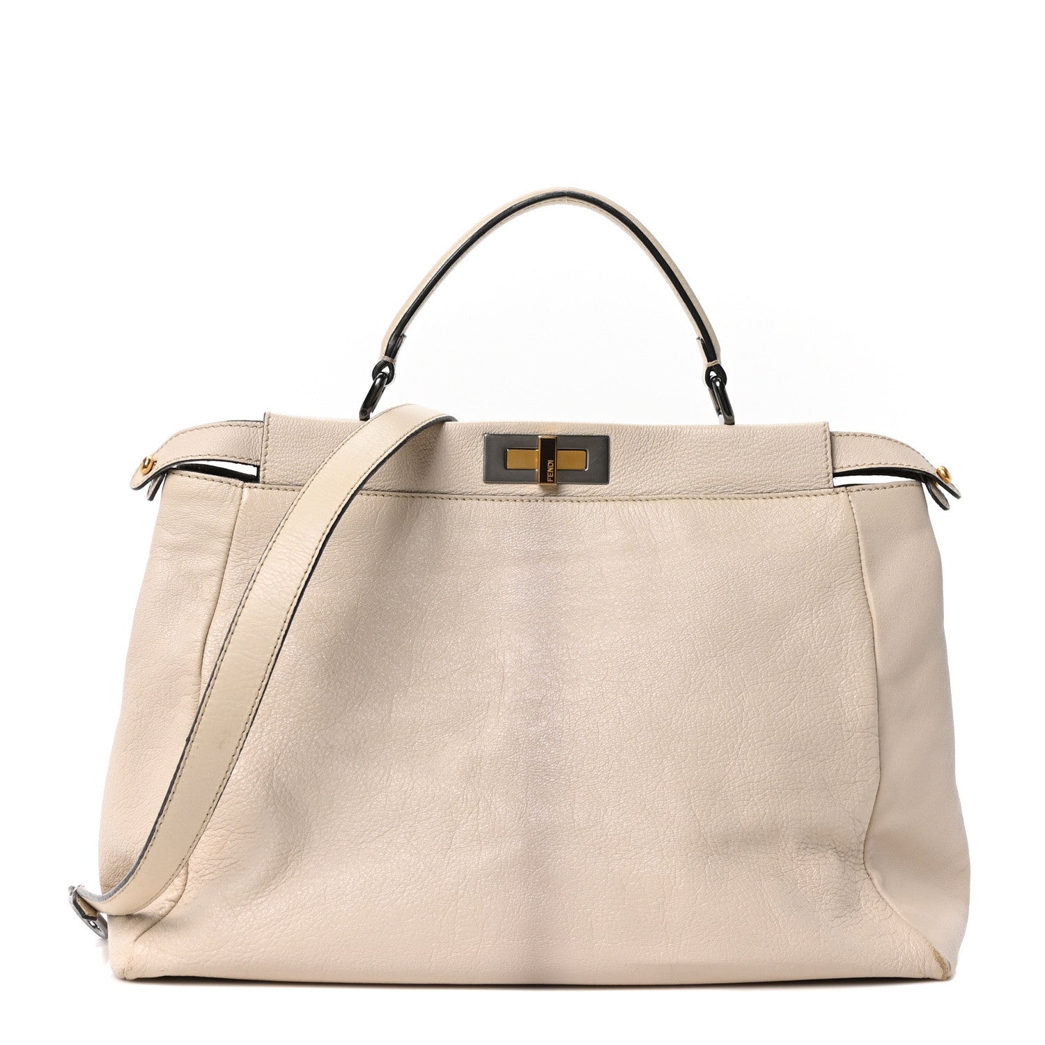 Fendi Goatskin Elaphe Large Peekaboo Iconic Satchel Latte Natural 1 of 10