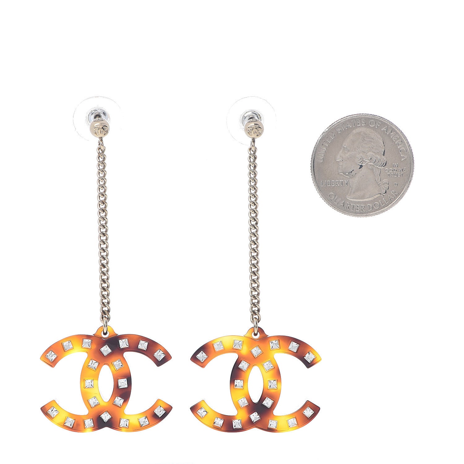 Chanel CC Crystal Drop Earrings Tortoise 2 of 5