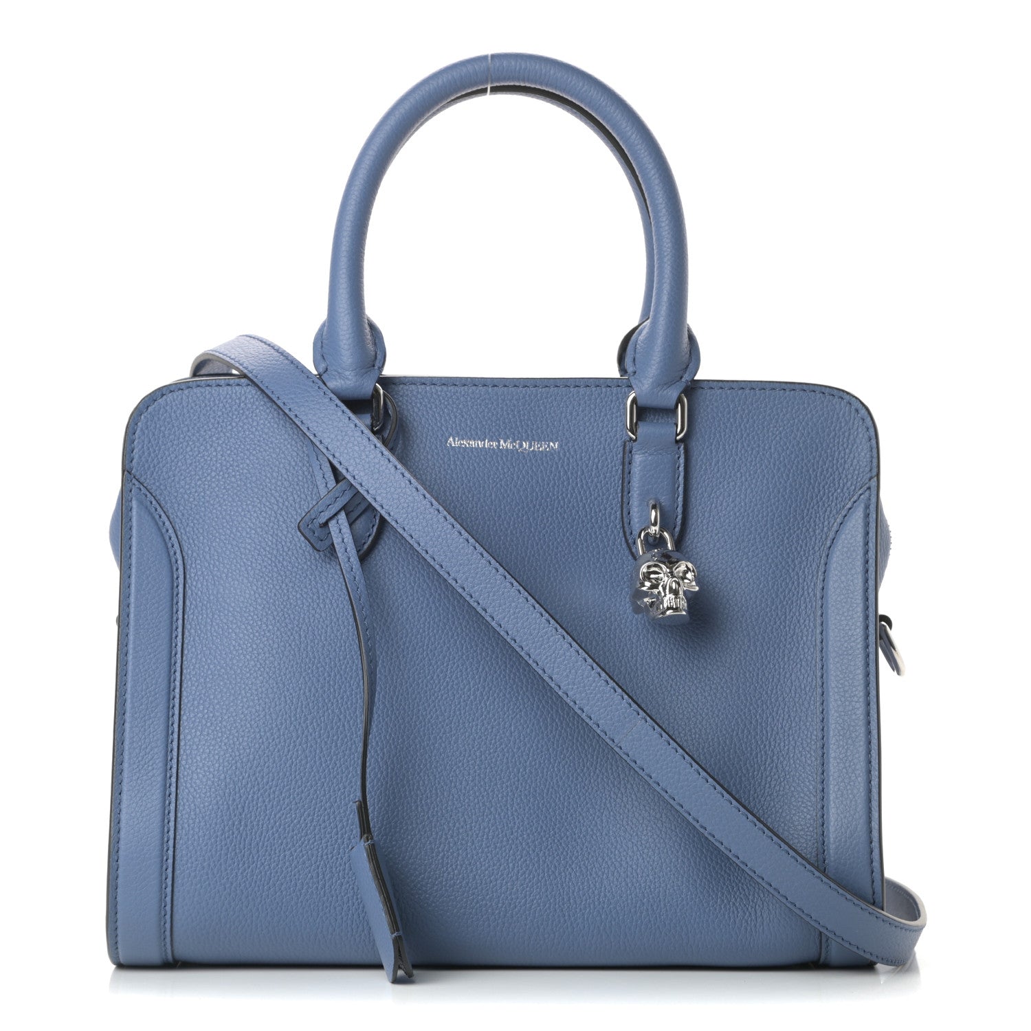 Alexander McQueen Pebbled Calfskin Small Skull Padlock Zip Around Tote Blue 1 of 10