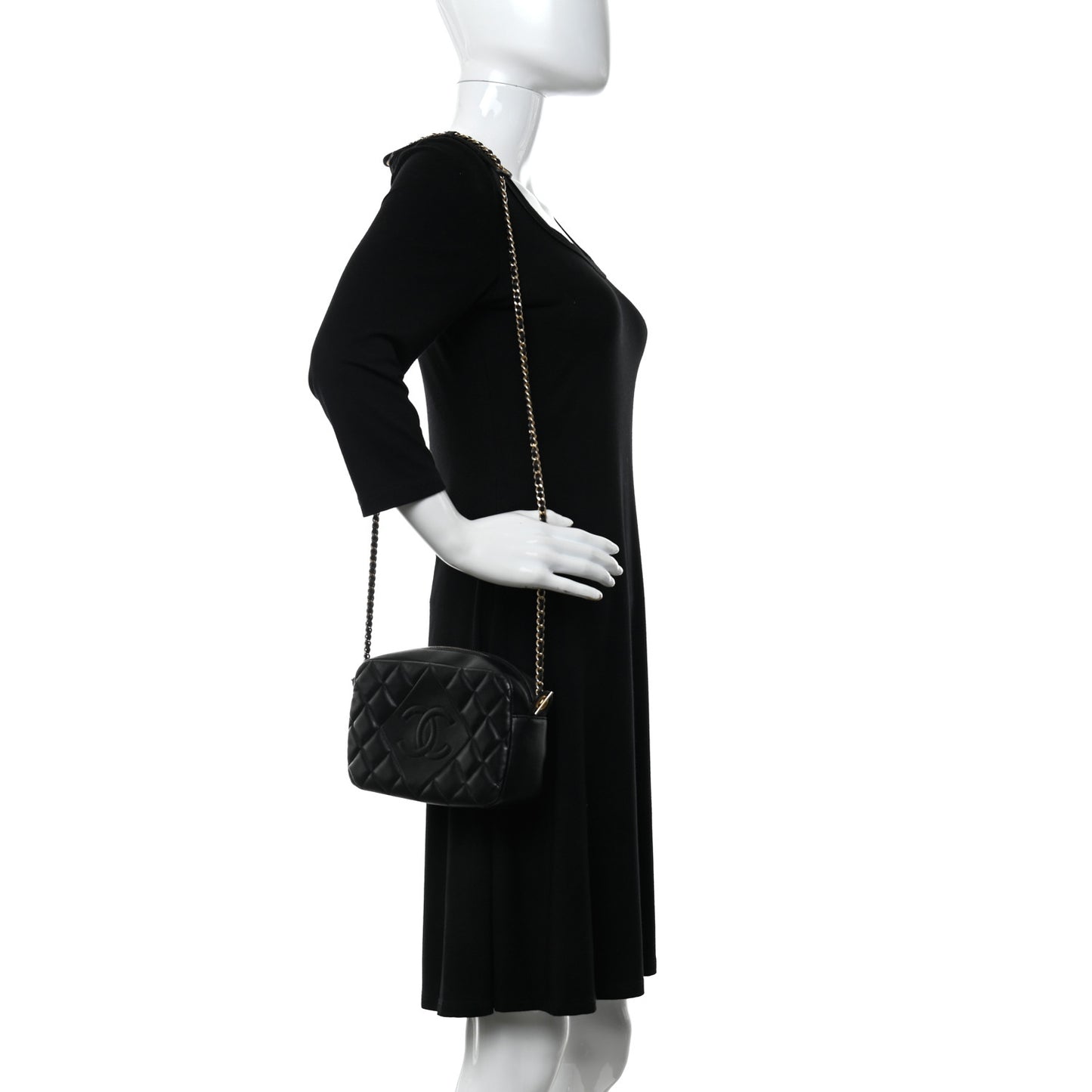 Lambskin Quilted Small Diamond CC Camera Case Black