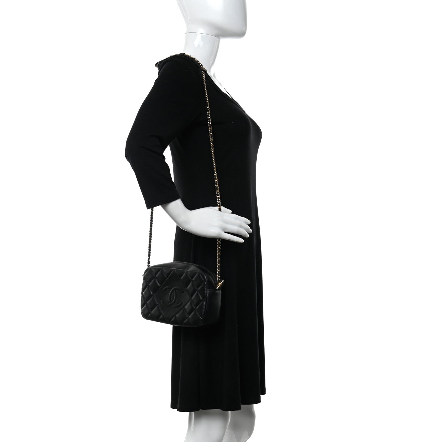 Chanel Lambskin Quilted Small Diamond CC Camera Case Black 2 of 12