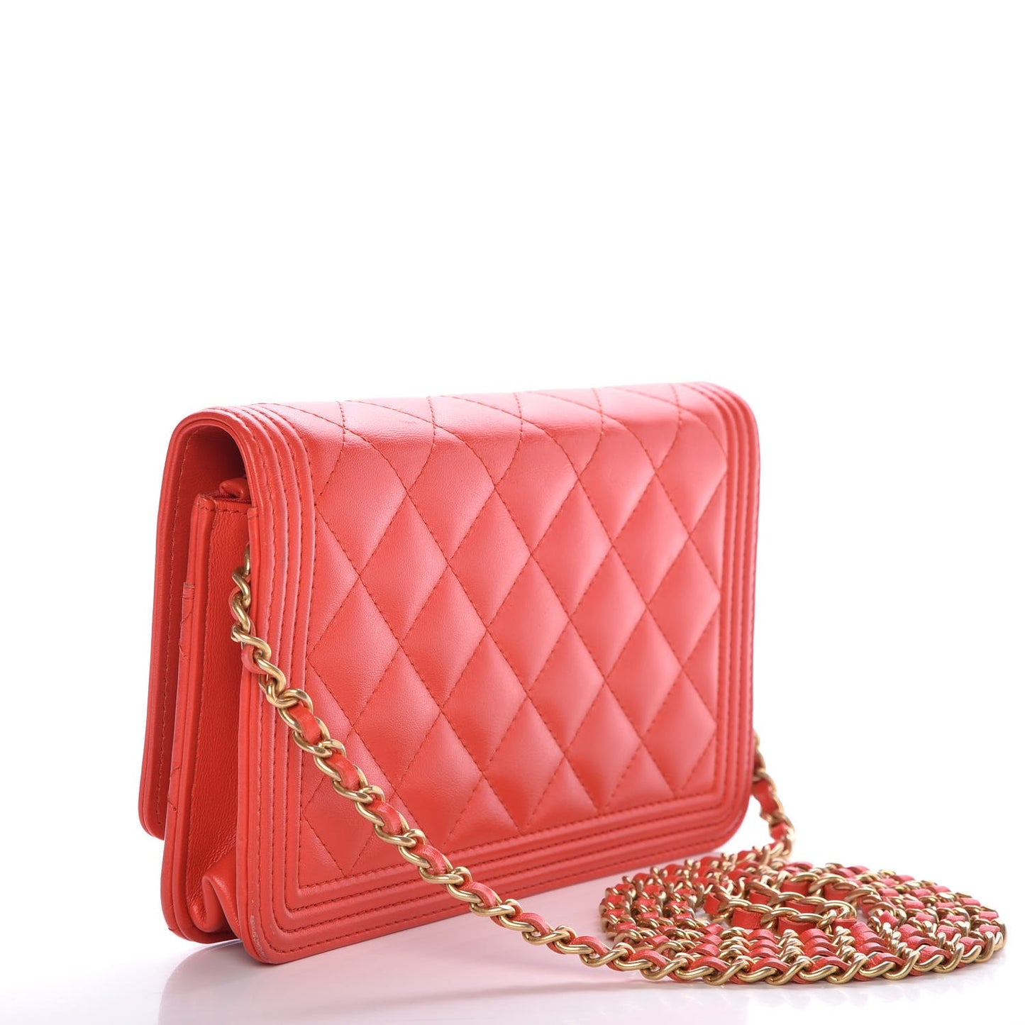 Calfskin Quilted Boy Wallet On Chain WOC Red