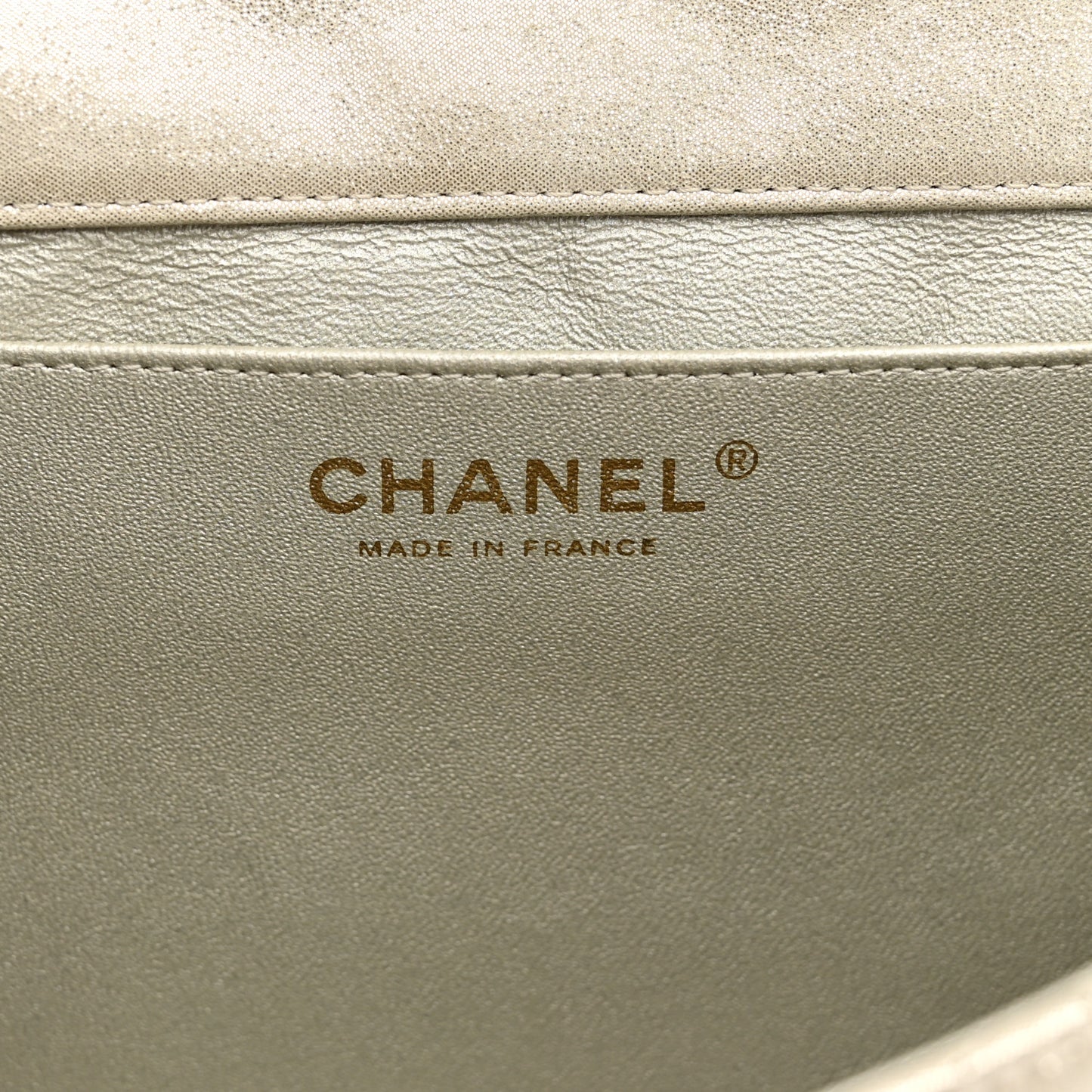 Iridescent Calfskin Quilted Clutch With Chain Flap Light Gold