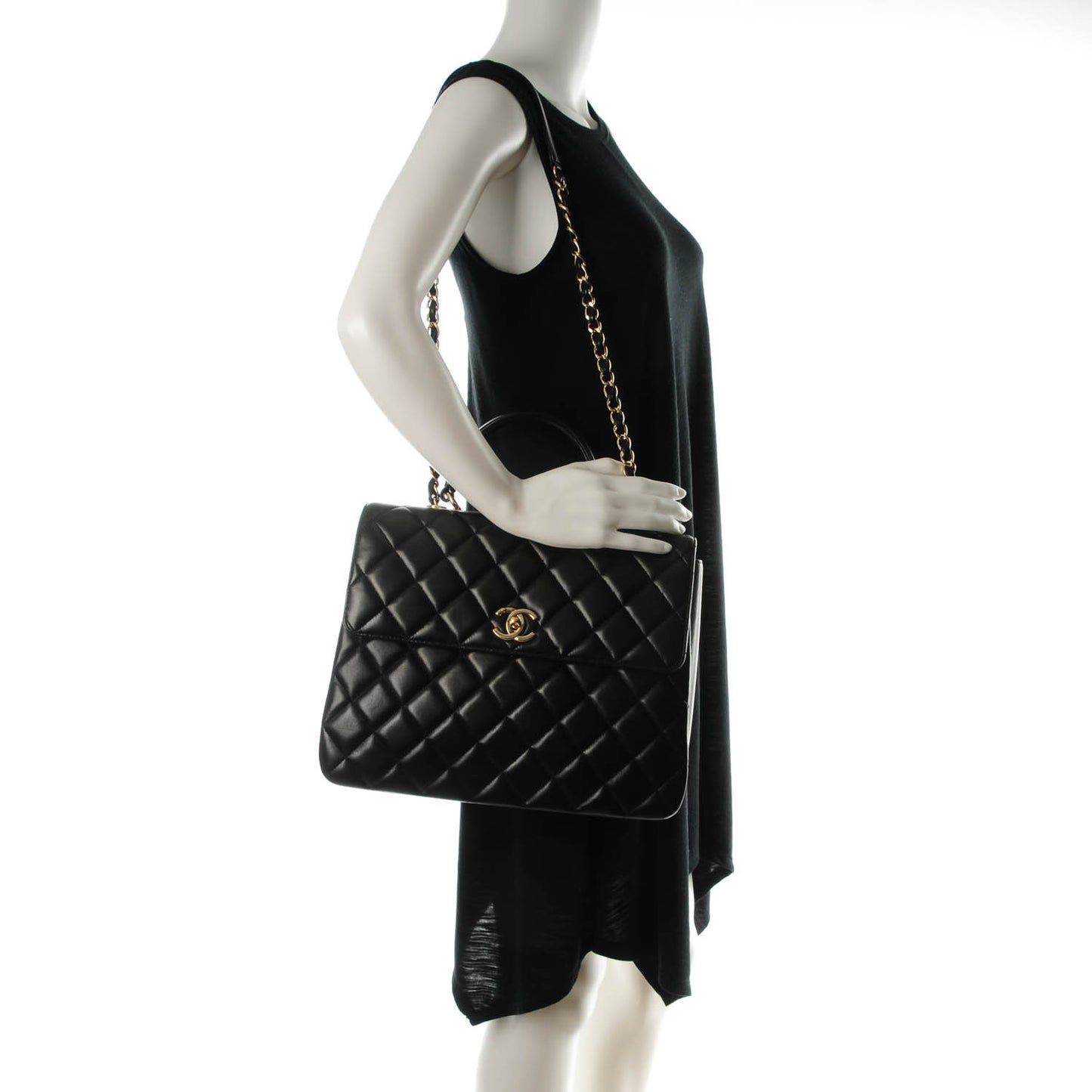 Lambskin Quilted Large Trendy CC Dual Handle Flap Bag Black